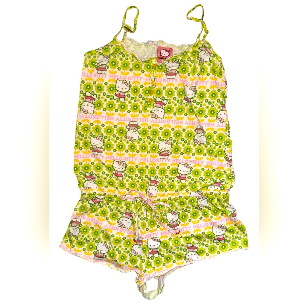 Hello Kitty Sanrio One Piece Tank Romper Green Pajamas Size M Sleepwear 2008